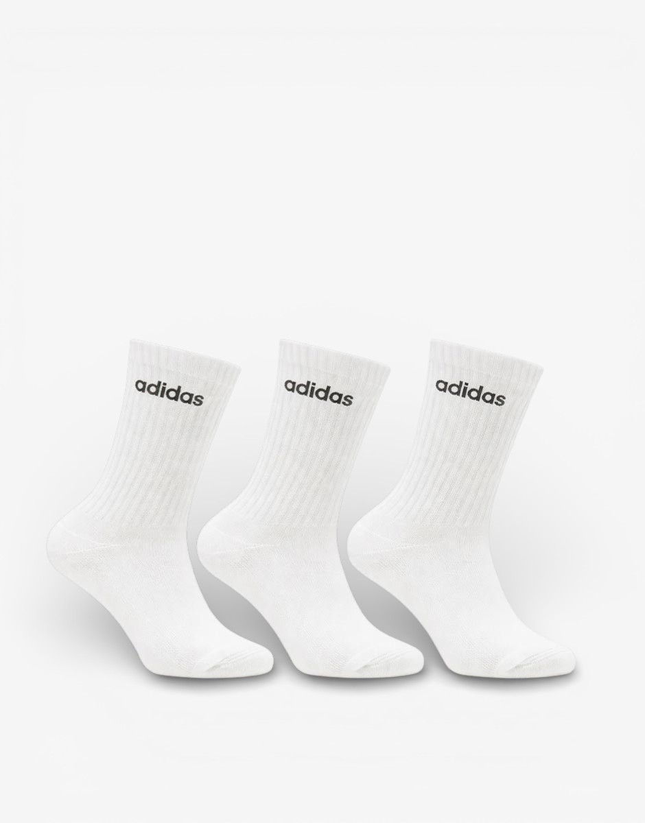 ADIDAS 3 Packs Linear Crew Cushioned Socks White