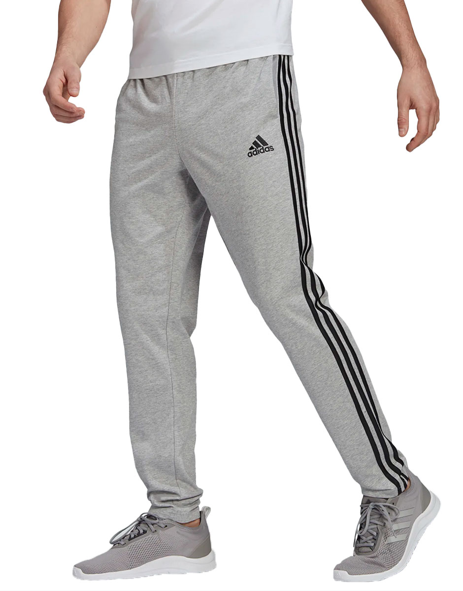 ADIDAS Essentials Single Jersey Tapered Open Hem 3-Stripes Pants Grey