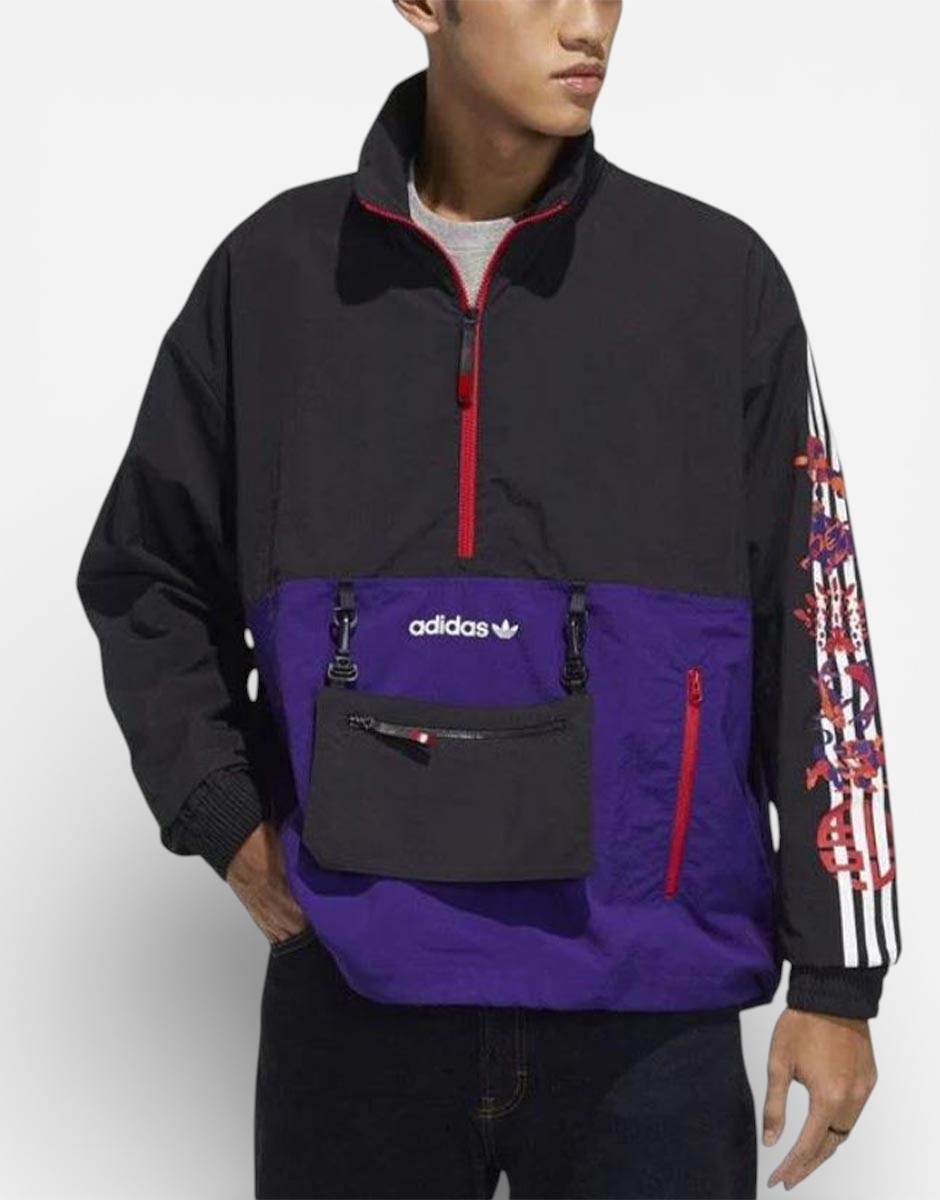ADIDAS Half Zip Windbreaker Jacket Black/Purple