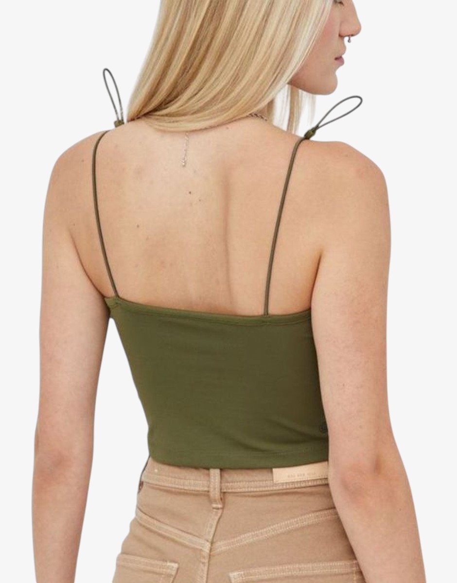 ADIDAS Logo-Print Spaghetti Strap Crop Top Green