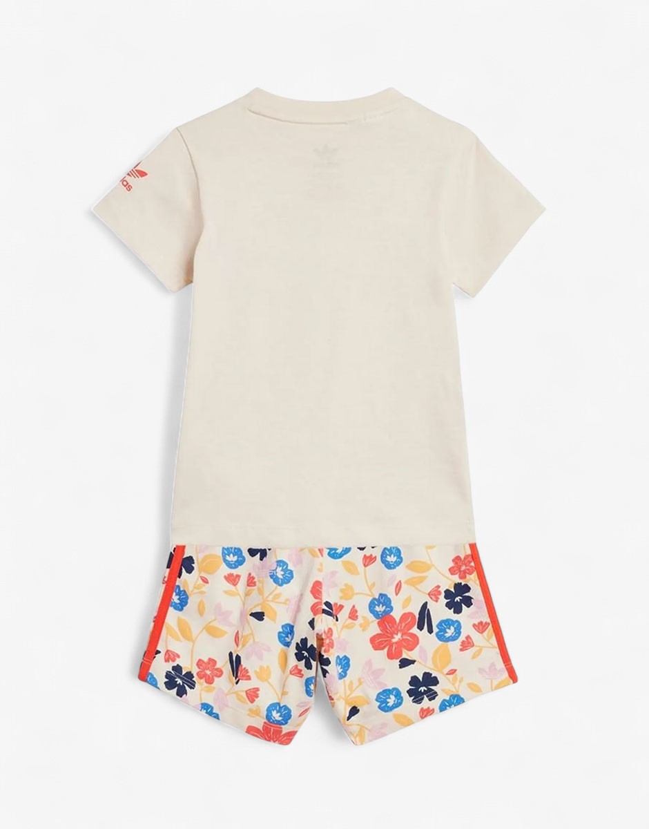 ADIDAS Originals Floral Shorts Tee Set Beige/Multi