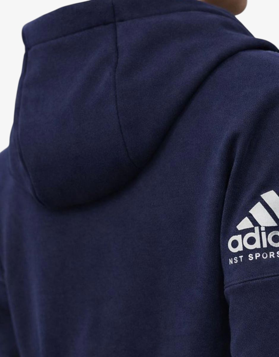 ADIDAS Stack Logo On Left Sleeve Hoodie Blue