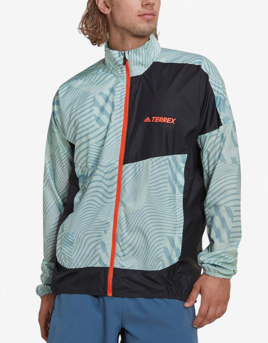 ADIDAS Terrex Trail Running Printed Wind Jacket Green
