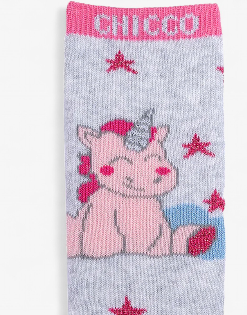 CHICCO 1-Pair Girls Unicorn Socks Grey/Pink