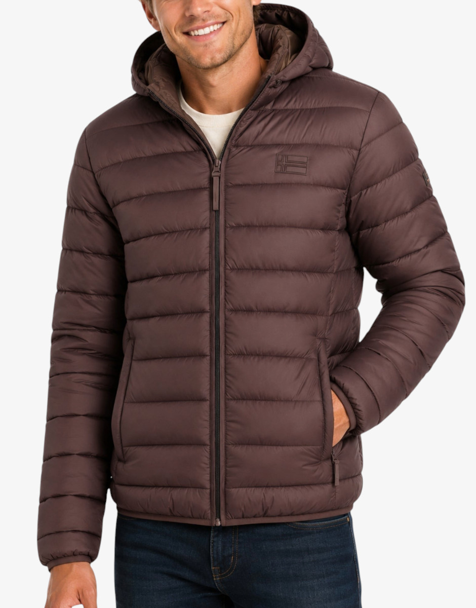 GEOGRAPHICAL NORWAY Amichoko Puffer Hoodie Jacket Brown