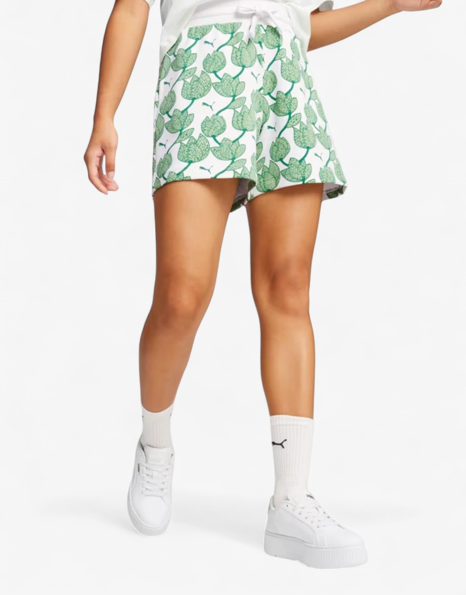 PUMA Blossom All Over Print Shorts Green/White