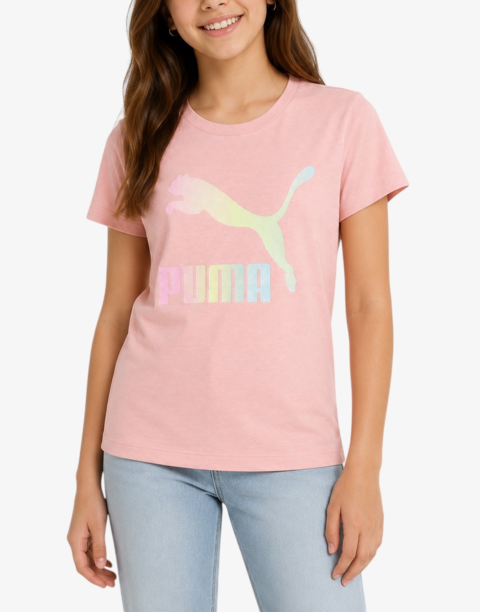 PUMA Clasics Shiny Color Logo Tee Pink