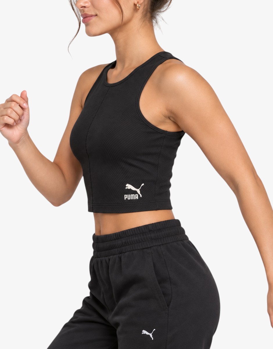 PUMA Classics Ribbed Crop Top Black