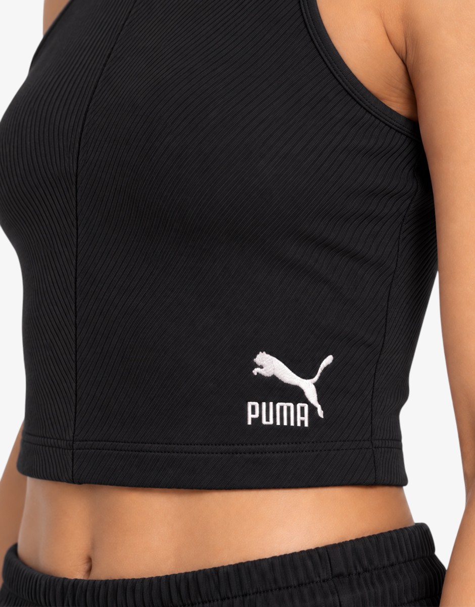 PUMA Classics Ribbed Crop Top Black