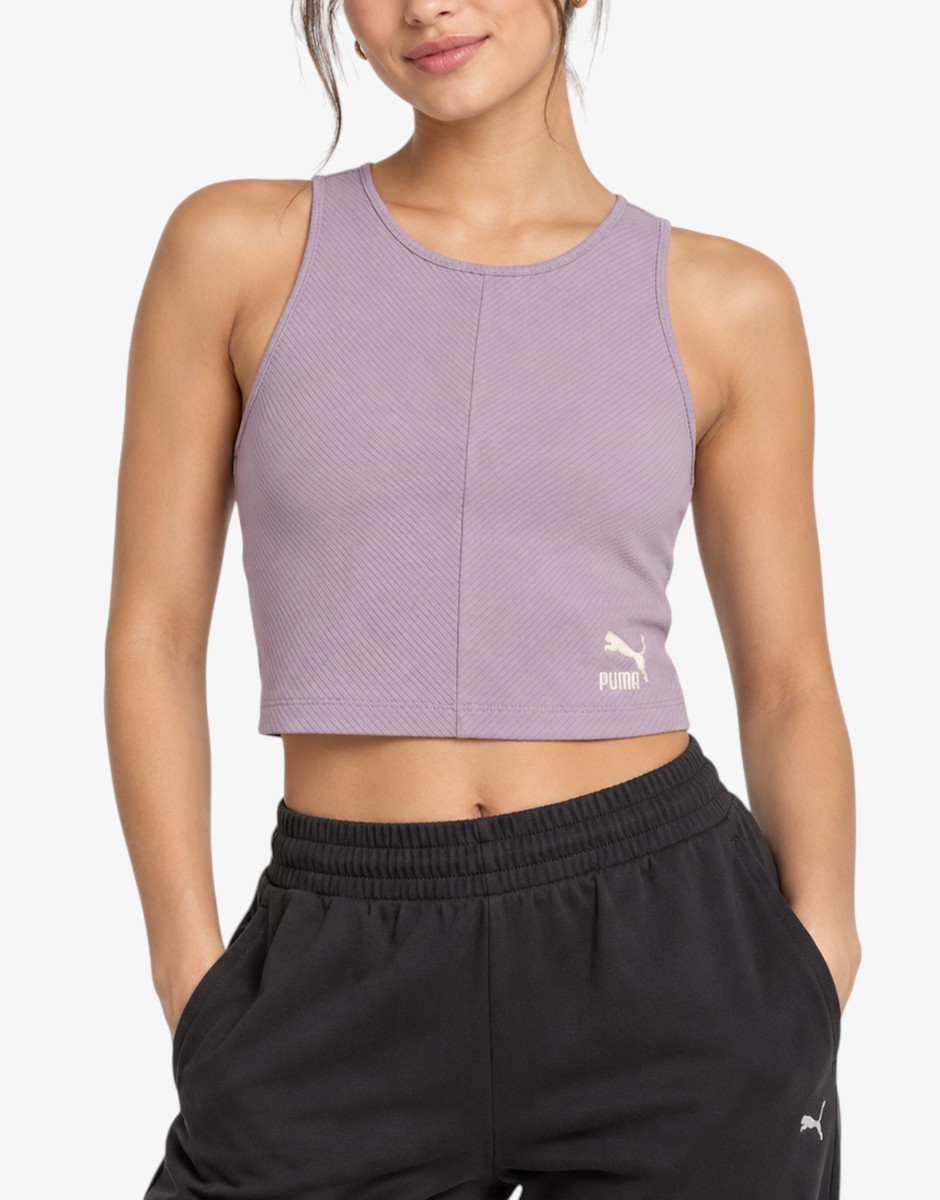 PUMA Classics Ribbed Crop Top Violet