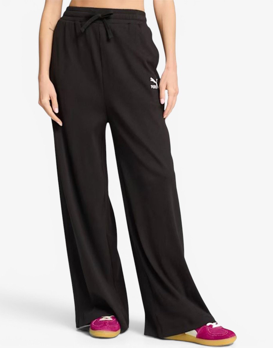 PUMA Classics Ribbed Relaxed Pants W Black