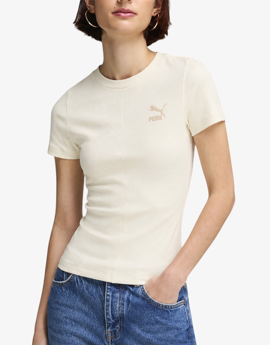 PUMA Classics Ribbed Slim Tee Еcru