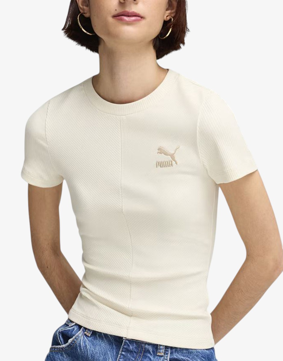 PUMA Classics Ribbed Slim Tee Еcru