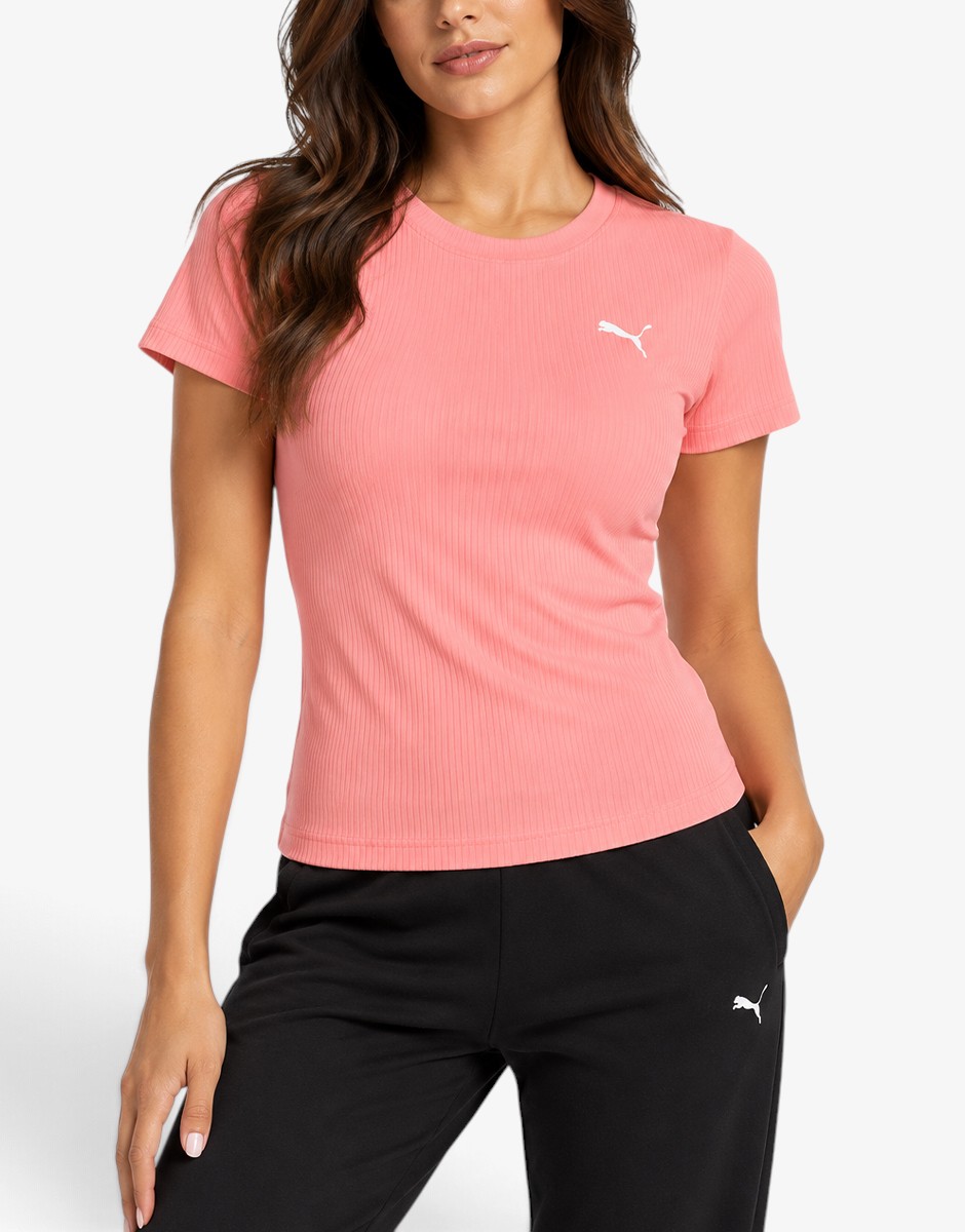 PUMA Ess Elevated Rib Tee Pink