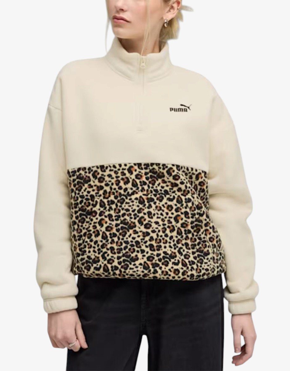 PUMA Ess Graphic Animal Relaxed Half-Zip Crew Beige