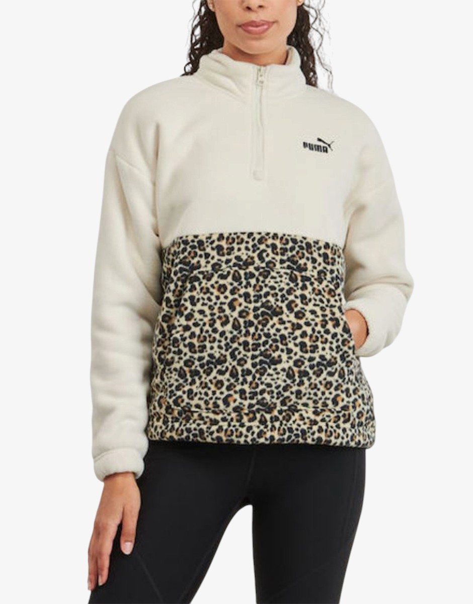 PUMA Ess Graphic Animal Relaxed Half-Zip Crew Beige