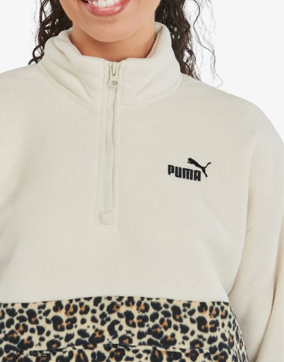 PUMA Ess Graphic Animal Relaxed Half-Zip Crew Beige