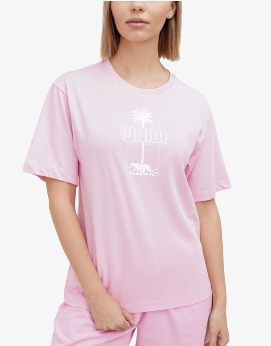 PUMA Ess Palm Resort Graphic Tee Pink