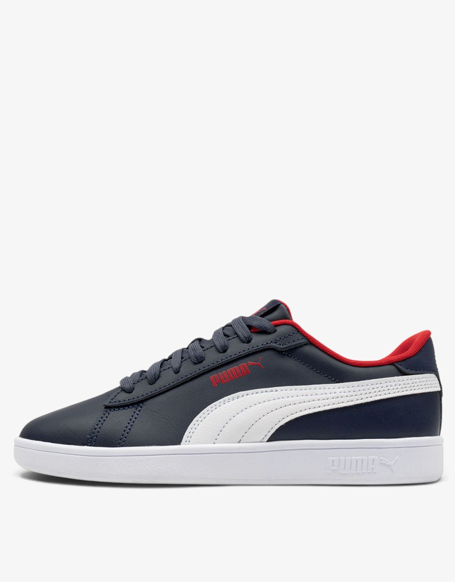 PUMA Smash 3.0 Leather Jr Navy/Red