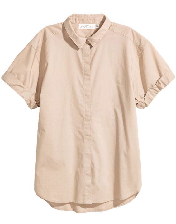 'H&M Short-Sleeved Cotton Shirt Beige