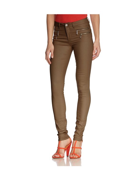 'ONLY Coated Regular Zip Pant Chocolate