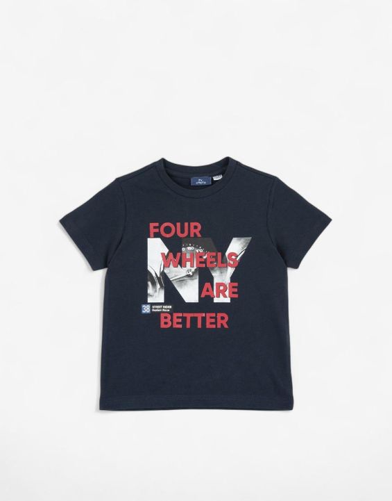 'CHICCO Boys Four Wheels Are Better Tee Dark Blue