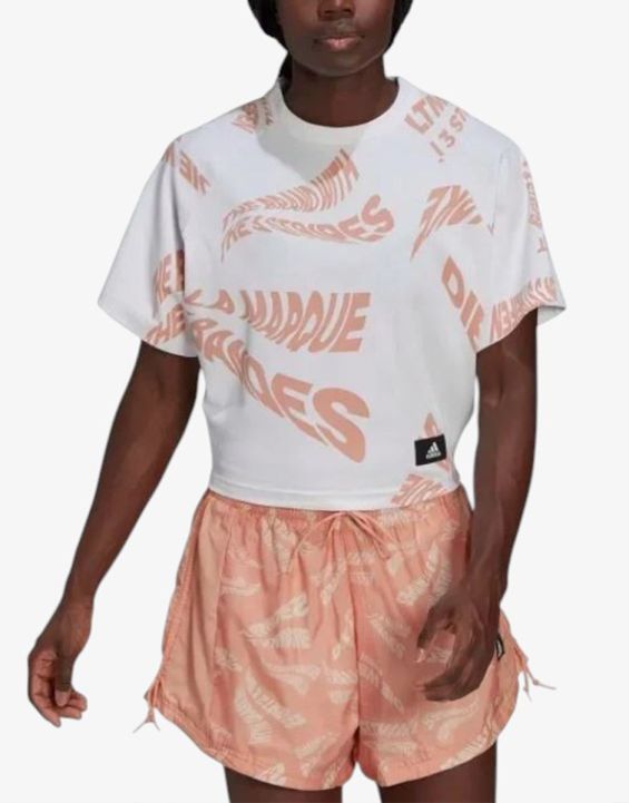 'ADIDAS Allover Print 3-Stripes Tee White