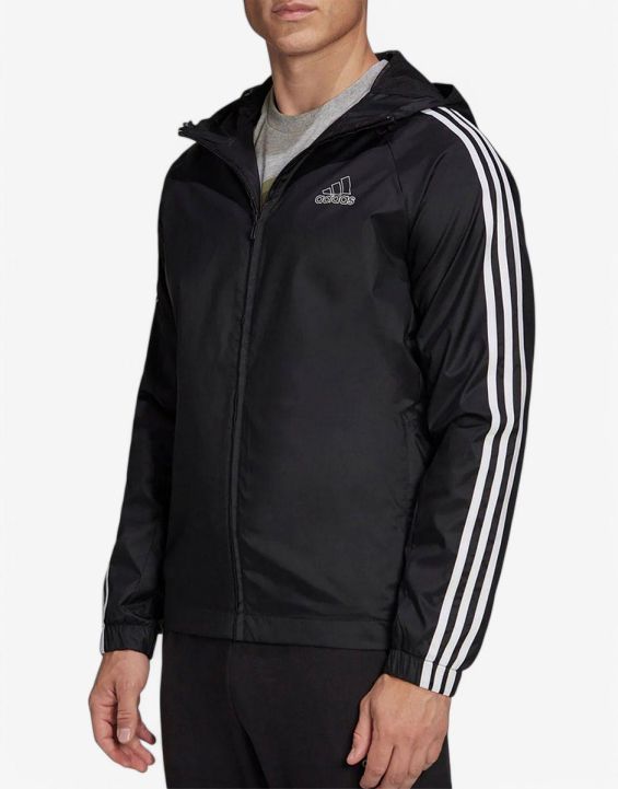 'ADIDAS Essentials 3-Stripes Hooded Windbreaker Black