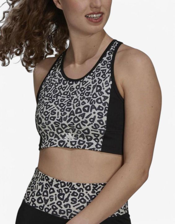 'ADIDAS x Farm Rio Aeroready 3-Stripes Print Sports Crop Top Black