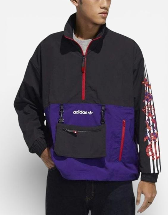 'ADIDAS Half Zip Windbreaker Jacket Black/Purple