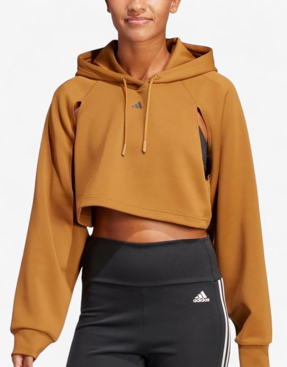 'ADIDAS Hiit Aeroready Crop Training Hoodie Brown 'ADIDAS Hiit Aeroready Crop Training Hoodie Brown