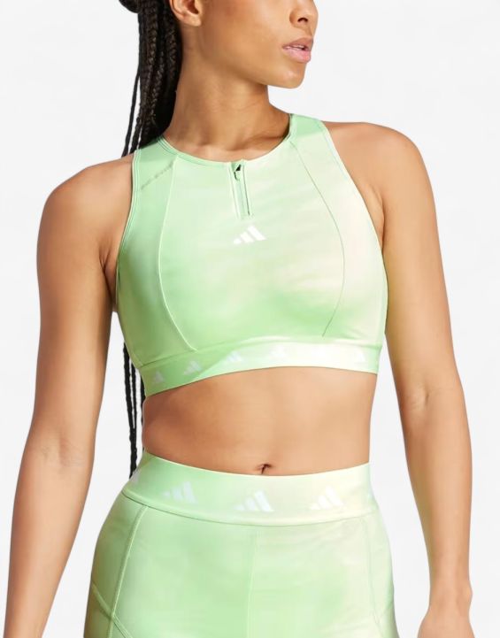 'ADIDAS Powerimpact Medium-Support Techfit High-Neck Zip Bra Green 'ADIDAS Powerimpact Medium-Support Techfit High-Neck Zip Bra Green