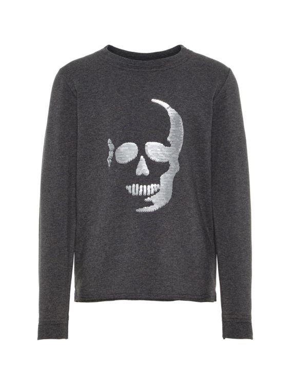 'NAME IT Skull Sequin Blouse Grey