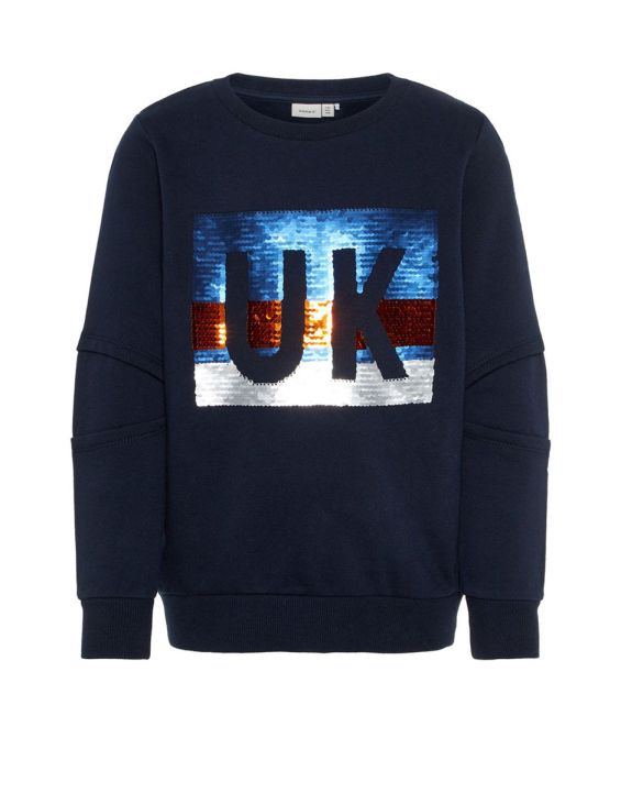 'NAME IT UK Flip Sequin Sweatshirt Navy