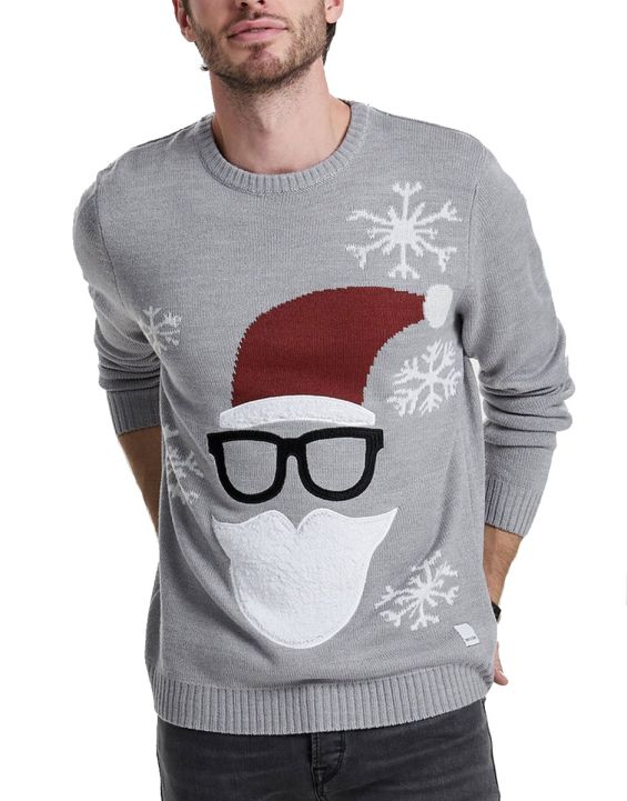 'ONLY&SONS Santa Printed Sweater Grey