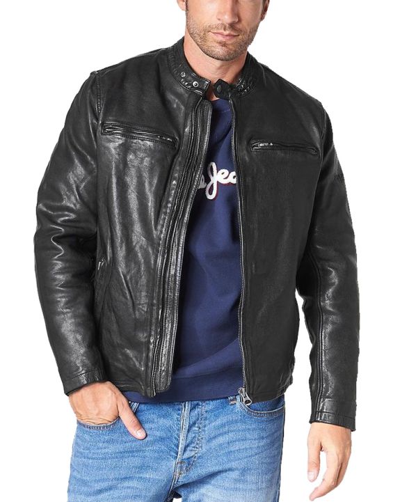 'PEPE JEANS Dannys Leather Jacket Black
