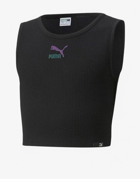 'PUMA Classics Cropped Ribbed Tank Black G 