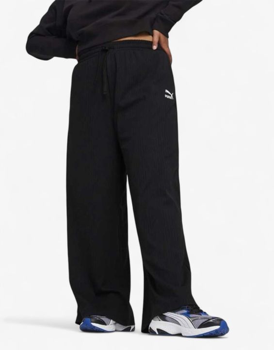 'PUMA Classics Ribbed Relaxed Pants Black 'PUMA Classics Ribbed Relaxed Pants Black