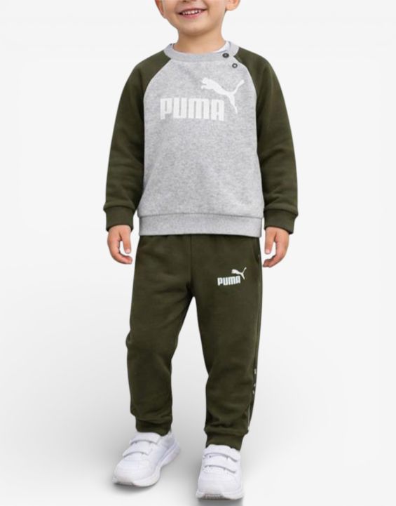'PUMA Essentials Minicats Raglan Tracksuit Grey/Green