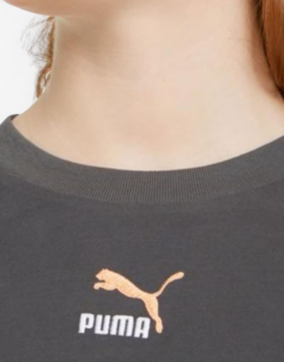 'PUMA Relaxed Fit Youth Cropped Tee Grey G