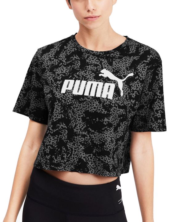 'PUMA Elevated ESS Cropped Logo Aop Tee Black
