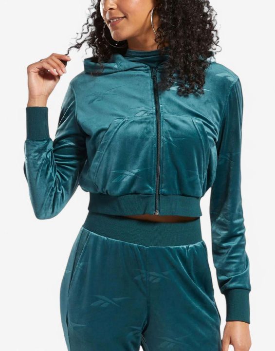 'REEBOK Classics Energy Q4 Velour Full-Zip Hoodie Teal 'REEBOK Classics Energy Q4 Velour Full-Zip Hoodie Teal
