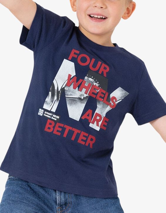'CHICCO Boys Four Wheels Are Better Tee Dark Blue
