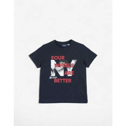 CHICCO Boys Four Wheels Are Better Tee Dark Blue