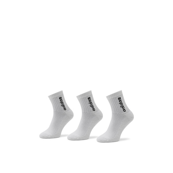ADIDAS 3-Packs Linear Logo Half-Crew Cushioned Socks White