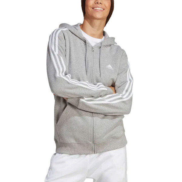 ADIDAS Essentials 3-Stripes French Terry Full-Zip Hoodie Grey