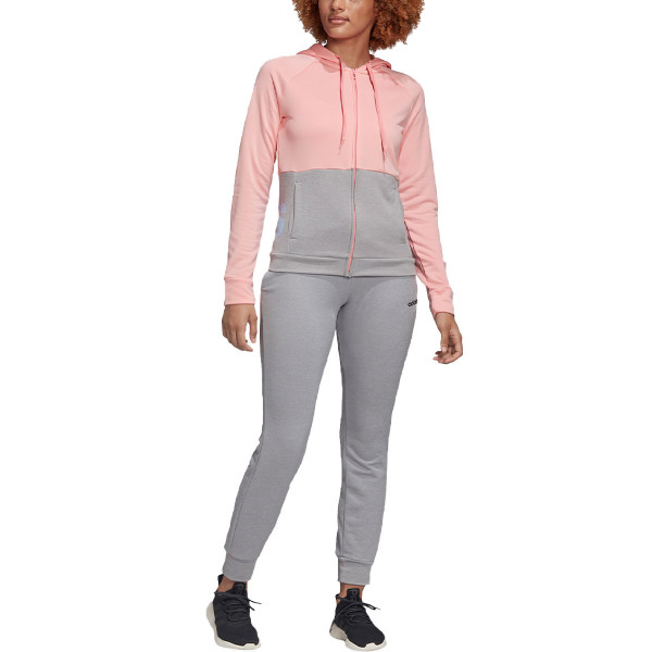 ADIDAS Linear French Terry Hooded Tracksuit Pink/Grey
