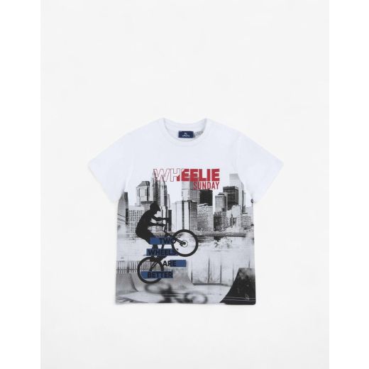 CHICCO Boys Wheelie Sunday Tee White Printed