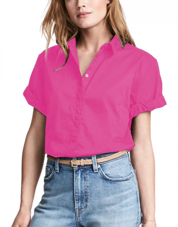 H&M Short-Sleeved Cotton Shirt Pink