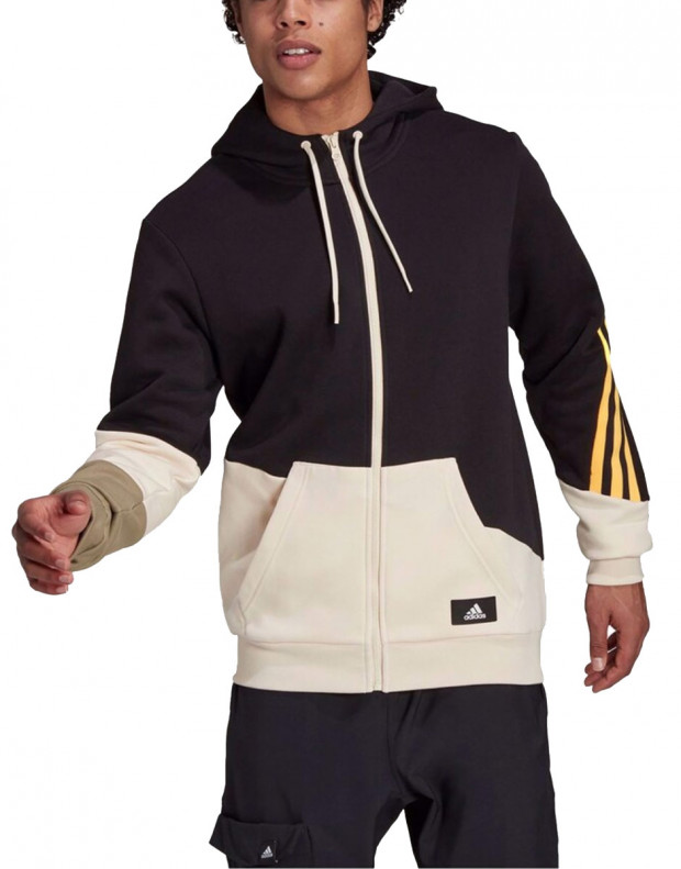ADIDAS Sportswear Colorblock Hooded Track Top Black Beige
